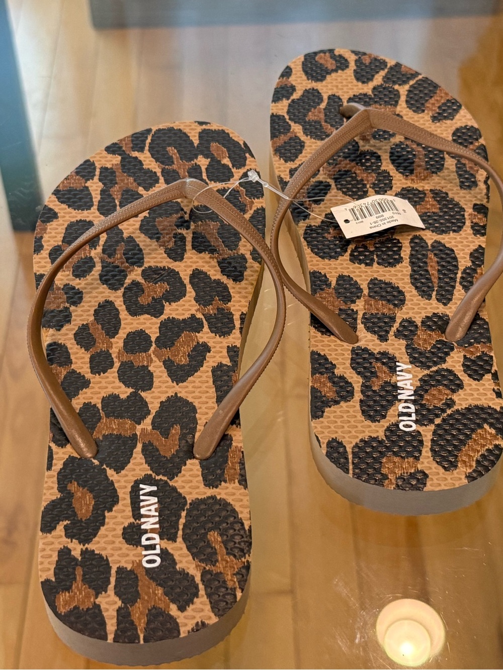 Old Navy Leopard-Print Flip Flops in Brown and Black